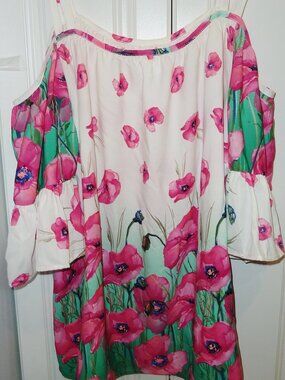 New SOL Gorgeous Cold Shoulder Vibrant Floral Tunic Top Size 3X